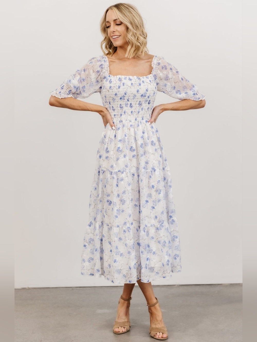 NEW Baltic Born Blue White Floral Fabian Jacquard Midi Dress Size 1X